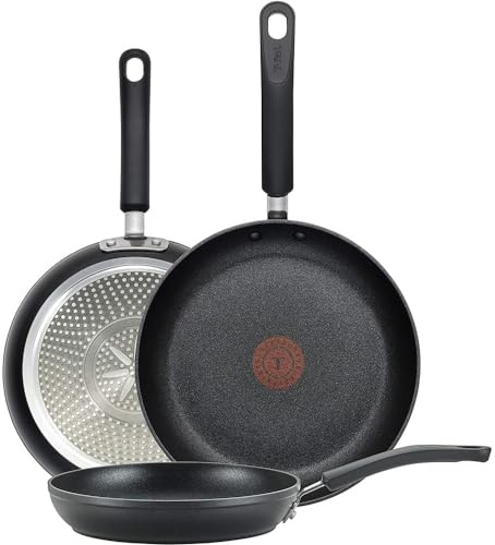 Tefal T-FAL E938S3 Professional Total Nonstick Thermo-Spot Heat Indicator Fry Pan Cookware Set, 3-Piece, 8 10 12-Inch, Black, Aluminum