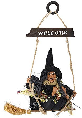 Vobor Halloween Hexe Dekoration Fenster zum Aufhängen Halloween Dekoration Hexe Figur Halloween Ornament Baum Dekoration (schwarz)