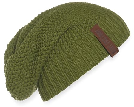 KNIT FACTORY - Coco Mütze - Strickmütze für Damen und Herren - Slouch Beanie - Wintermütze mit Wolle - Hochwertige Qualität - Moosgrün