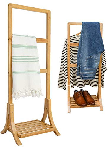 DuneDesign Nachhaltiger Bambus Handtuchständer - 40x30x102 Kleiderständer Bad Handtuchhalter Holz