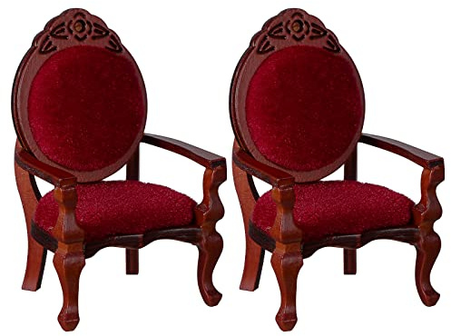 Civaner 2 Pcs Miniature Dollhouse Chair 1:12 Miniature Vintage Red Victorian Furniture Dollhouse Accessories Wooden Carved Single Chairs Vintage Armchair for Sofa Decoration Ornament