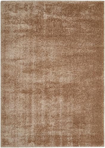 -LUXOR- living moderner Hochflor Teppich Gela, Kunstfell Optik, Shaggy Teppich geeignet als Teppich Wohnzimmer oder Badezimmerteppich, unifarben 133 x 190 cm Taupe