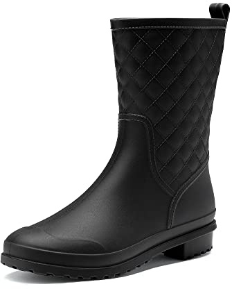 DREAM PAIRS Wellies Women Mid Calf Wellington Boots Ladies Garden Boots Waterproof Rain Boots Outdoor,Size 6,Black,SDRB2204W-E