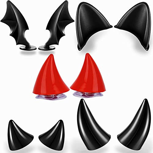 ChaoLink 5 paires d'accessoires pour casque de moto cornes, mignons oreilles de chat ailes de diable en forme de ventouse auto-adhésive pièces de décoration