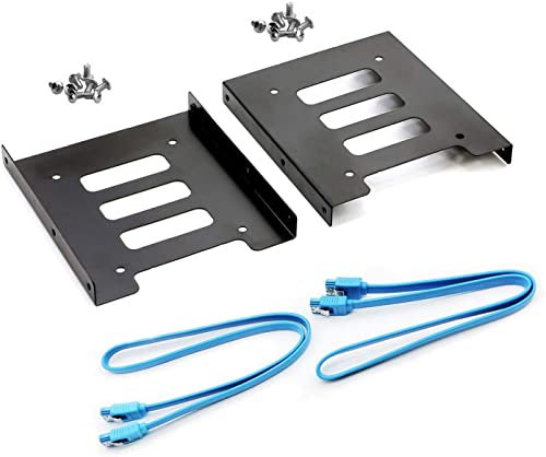 SAISN Mounting Bracket Adapter HDD SSD 2.5 to 3.5 Adapter Hard Drive Holder (2 Pack + Blue SATA II Cables)