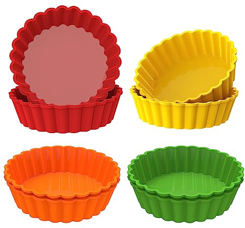Webake Silicone Mini Tart Pan 4 Inch Non-stick Mini Quiche Molds Small Pie Baking Pan Tart Molds for Baking, Pack of 8