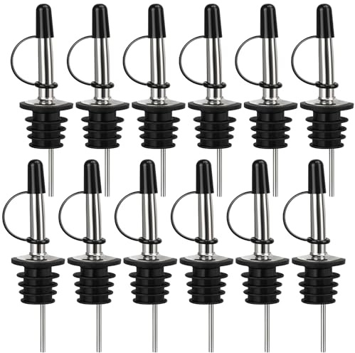 Spritpip, 12/24/48/100-pack rostfritt stål klassiska flaskhällare med gummidammlock, hastighet vinflaska för spritflaska, oljeflaskor (12-pack)