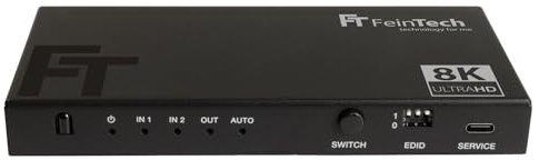 FeinTech SW212 Commutateur HDMI 2.1 2 en 1 Out avec extracteur audio 4K 120 Hz 8 K VRR Ultra HD SPDIF Toslink
