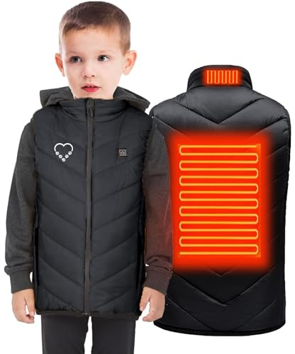 Heated Vest for Boys and Girls Heated Gilet Kids Washable Winter Heated Body Warmer USB Electric Jacket 3 Temperature Levels Windproof Heating Waistcoat for Outdoor Camping Hiking (without Battery)