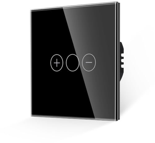 JIMEIDA Variateur d'intensité pour lumière LED, interrupteur tactile, noir, vitre en verre trempé avec rétroéclairage LED, pas de conducteur neutre nécessaire 86 mm