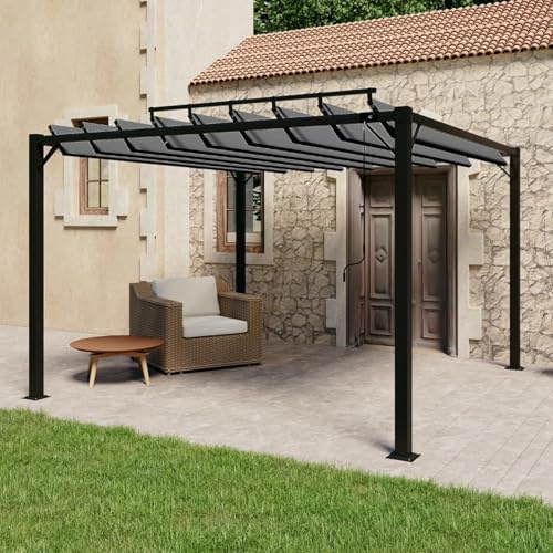 Gecheer Pavillon mit Lamellendach Pergola Sonnenschutz Gartenzelt Sonnendach Gartenpavillon Terrassendach Überdachung 3x3m Anthrazit Stoff Aluminium