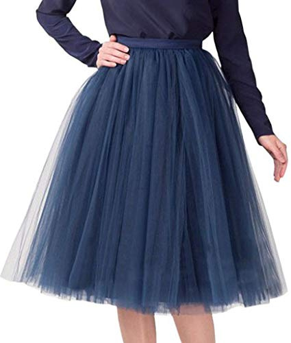 Tyllkjol dam tutu kjol retro 50-talet rockabilly underkjol balettkjol knälång midi lång balettkjol dansklänning party minikjol festlig karneval kostym, A4 - Marin, one size