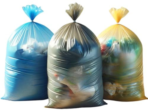 Sacchi Spazzatura 70x110 cm per l'indifferenziata- Confezione da 60 sacchetti, Resistenza Extra, 110 Litri, Azzurro, Trasparente, Giallo - Ideali per Casa e Ufficio - Prodotto Made in Italy