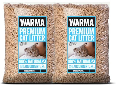 40L Warma Premium Cat Litter Wood Pellets - 100% Natural & Biodegradable Wooden Pellets - Suitable for Cats Kittens & Small Animals - Natural Aroma Highly Absorbent Effective Odour Control