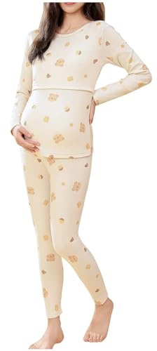 SYDUZAX Ensemble Pyjama Femme 2 Pièces Maternité Vêtements Allaitement Grossesse Manche Longue Col V et Pantalon Ensemble de Nuit Imprimé Loungewear Costume Vêtements D'Intérieur Grande Taille