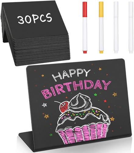 Ezvsevuo 30 Pezzi Mini Lavagna, 10x7,5CM Piccole Lavagnetta Cancellabile, Forma di L Cartellini Prezzi, Numero di Tavolo per Matrimonio Ristorante, Cartelli Alimentari per Buffet Panetteria