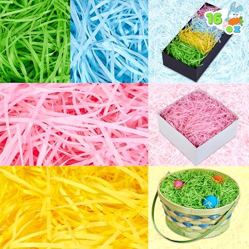 JOYIN 16oz - Confezione regalo di carta riciclata per l'erba pasquale, per confezioni regalo, per coppe e uova di Pasqua, regalo per feste di Pasqua (rosa, giallo, blu cielo e verde)