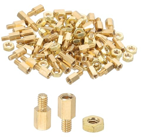 PATIKIL Tornillos Separadores M2x4mm+3mm, 100 Piezas de Macho a Hembra Hexagonal de Latón Para Placa de Circuito Impreso de Ordenador, Kit SurtIDo de Tornillos Separadores y Tuercas