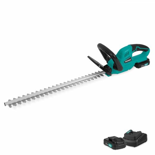 Batteridriven häcksax 20 V | blad 520 mm | 2 batterier 2,0 Ah och snabbladdare ingår | lätt och praktisk | dubbla handtag för säkerhet | skyddsväska