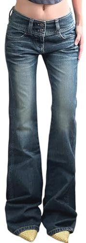 Sawmew Pantaloni Jeans Stretch Bootcut a Vita Bassa in Jeans a Zampa Blu Slim Fit Jeans a Zampa da Donna Pantaloni Lunghi Y2K Pantaloni in Denim Lavato Effetto Vissuto Retrò(M)