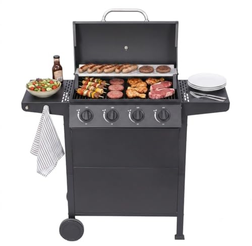 BBQ Kingdom 4 Burner Gas BBQ - Large Outdoor Patio Garden Grill Black