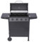 BBQ Kingdom 4-Burner Gas BBQ Grill with Two Side Tables, Warming Rack, Removable Grease Tray, Storage Shelf, Utensil Hooks, Wheeled, Thermometer, Adapator, Hose and Weather Cover Included, Black