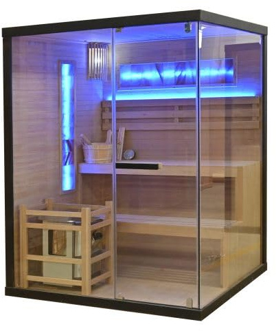 SANOTECHNIK Sauna LUXOR 2 - Sauna & sauna a infrarossi per 3 persone 150 × 140 × 190 cm, forno Harvia 6 kW, illuminazione a LED, 8 mm vetro ESG - Art. n. SB50150