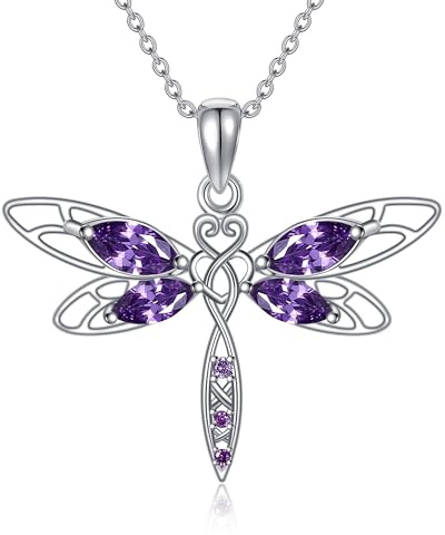 HUKKUN Libelle Halskette 925 Sterling Silber Keltischer Knoten Libelle Anhänger Schmuck Geschenke für Frauen