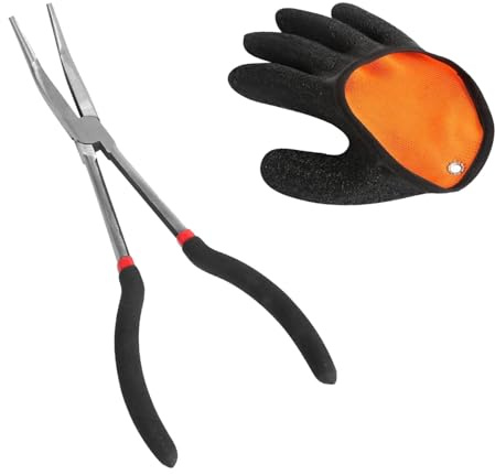 KQDRAVINE Alicates de Pesca 28cm con Guante para Diestros, Antideslizante, Resistente a mordidas, para la Captura de Peces Depredadores
