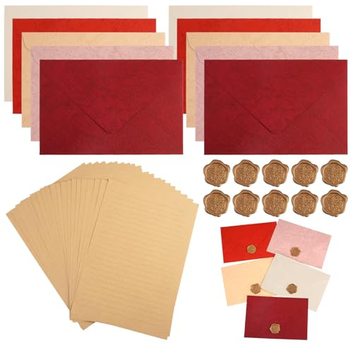 20 Fogli di Carta da Lettere con 10 Buste Eleganti e Sigilli Autoadesivi in Ceralacca,Bellissimo Set di Buste Lettere Vintage Cancelleria per Ringraziamento, Inviti a Matrimoni, Auguri di Compleanno