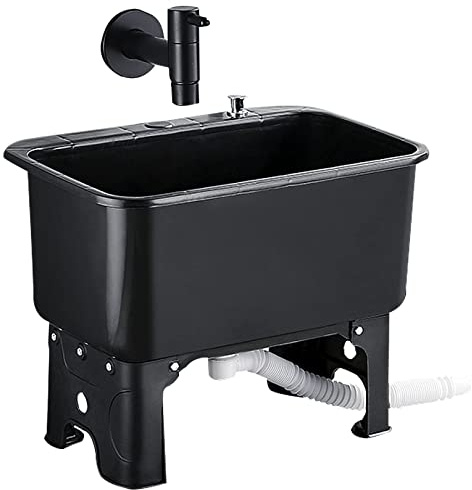 JKJZSALJ Bathroom Mop Sink, Toilet Deepening Utility Sink Laundry Tub, Outdoor Heavy Duty Slop Sinks For Garage, Shop, Basement, Bar,Black