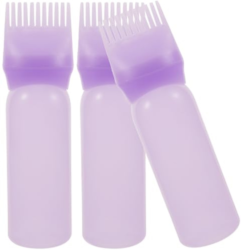 TEHAUX Lot de 3 Flacons Applicateurs Peigne pour Coloration Capillaire Huile Capillaire et Racines Bouteilles Souples Violettes pour Salon de Coiffure Application Précise et Dosage