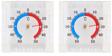 Termometro da Esterno, Termometro Ambiente, Termometri da Finestra, Termometri da Finestra Analogico Trasparente, intervallo tra -50 °C e +50 °C, Autoadesivo, Scala Bicolore, Interni ed Esterni