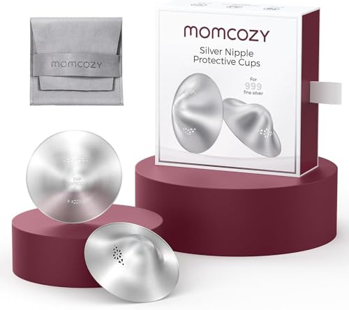 Momcozy 999 Silver Amningssköldar, Original Design med Hål för Andningsförmåga, Nödvändiga Bröstvårtskydd för Amning, Metallskydd för Bröstvårtor till Spädbarn, Storlek XXL (45 mm)