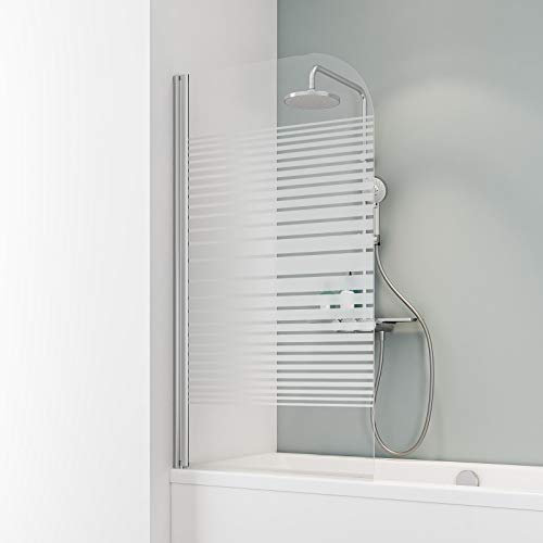 Schulte D1650 Duschwand Komfort, 80 x 140 cm, 5 mm Sicherheitsglas Querstreifen, chromoptik, Duschabtrennung für Badewanne