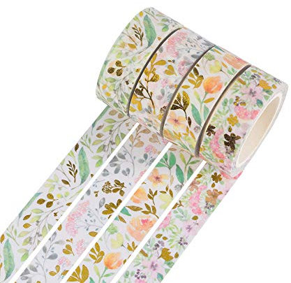 YUBBAEX Washi Tape Gold 4 Rollen Masking Tape Klebeband bunt für Scrapbooking DIY Handwerk (Floral Dream)