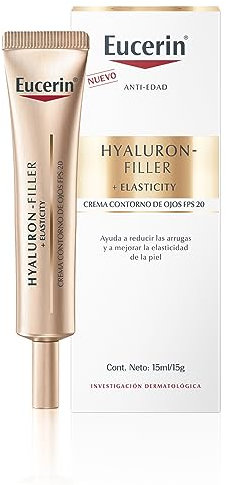 Eucerin Hyaluron-Filler + Elasticity Crema de contorno de ojos FPS 20 (15 ml), crema antiarrugas y antiojeras 2 en 1, fórmula con Ácido Hialurónico para todo tipo de pieles