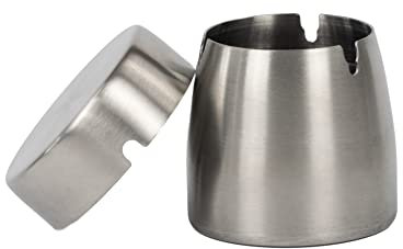 Auroni Double cendrier lourd avec couvercle en acier inoxydable brossé résistant aux odeurs et à la pluie et au vent antidérapant pour les restes de cigarettes et les cendres dans le jardin