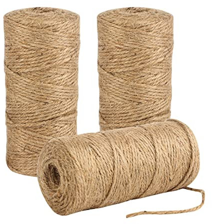 Anruyi 3 Stück Natur Juteschnur Geschenk Kordel 100 Meter Garden Cord Garten Bindfäden 3-lagiges 2mm Braun Bastelgarn Hanfseil Verpackungsschnur Gartenschnur für DIY Basteldekoration