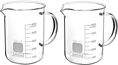 QWORK® 2 st 500 ml bägare mugg med handtag, mått i borosilikatglas