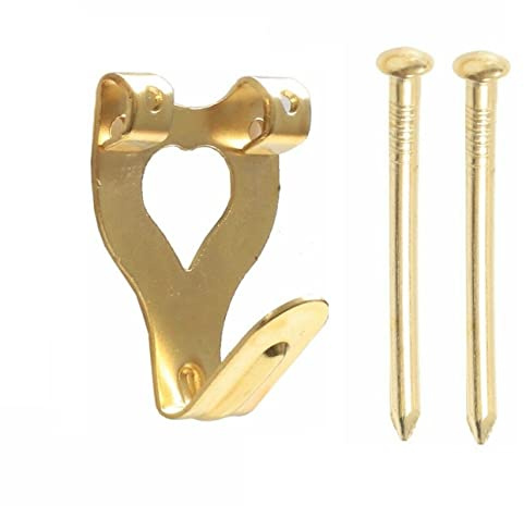 SISI UK Heavy Duty Double Picture Twin Hanger Hooks Brass Plated Photo Hanging Hook 10 Pcs with 20 Pins/Nail Wall Picture Frame