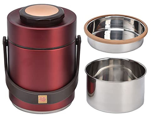 Insulated Lunch Containers, 1.5L Stainless Steel Double Wall Vacuum Food Jar with Handle, Hot Food Meal Flask Lunch Box for Work, Travel, Picnic(red)