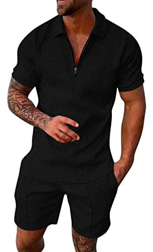 Générique Homme Ensemble Short + Tee Shirt à Manches Courtes Couleur Unie Homme Sportswear 2 Pièce Sets Été Survêtement Jogging Hommes Mode T-Shirt et Shorts avec Poche