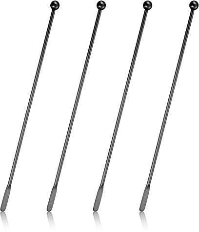 4 mescolatori in acciaio inox, per mescolare cocktail, bevande, swizzle, 19,1 cm, in metallo, con piccole palette rettangolari, bastoncini riutilizzabili per caffè, bar, cioccolato, latte (nero)