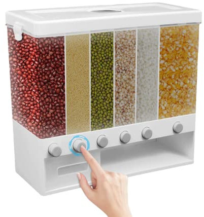 Bazargame Distributore per cereali da cucina, 6 griglie, dispenser per cereali, distributore di cereali, da parete, in plastica