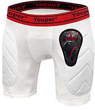 Youper Boys Youth Padded Sliding Shorts with Soft Protective Athletic Cup for Baseball, Football, Lacrosse (White Red, Medium)