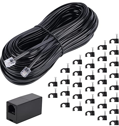 Ubramac Telephone Extension Cord Phone Cable Line Wire, with Standard RJ11 Plug (100FT-Black)