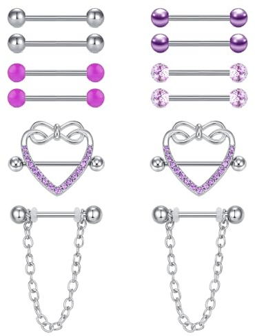LAURITAMI Piercing Pezón Aros 14G 16mm Acero Quirúrgico Colgante Plata Cadena Mujeres Joyas Halloween Skull Punk