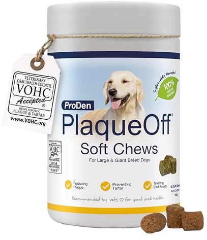 ProDen PlaqueOff 60 Soft Chews | 100% Natural Plaque, Tartar & Bad Breath Remover for Large Dogs | Works Systemically Not by Abrasion or Chewing