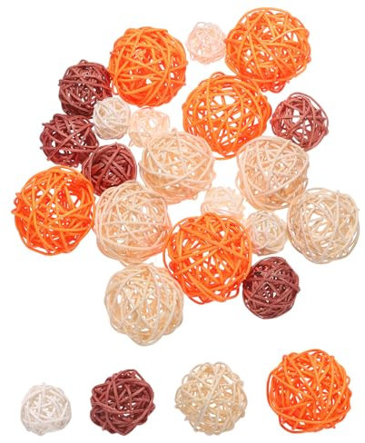 sourcing map 20 Pcs Vase Filler Decorative Balls, 2.4/2/1.6/1.2 Orange/Beige/Brown/White Wicker Rattan Decor, Balls Bowl Fillers for Home Decor,Center Table